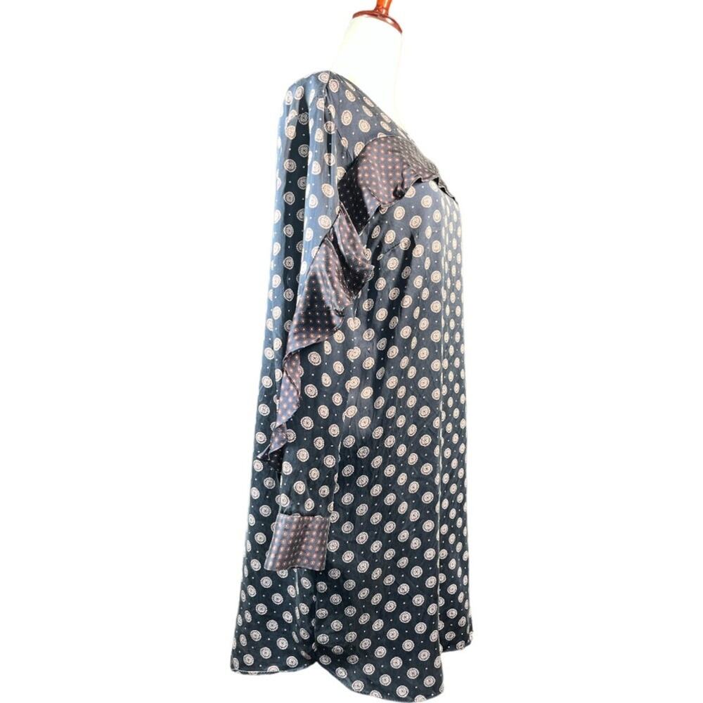 Banana Republic SILK Foulard Ruffle Blue Dress Long Sleeve Gold Stud Buttons 8‎ - Picture 3 of 14